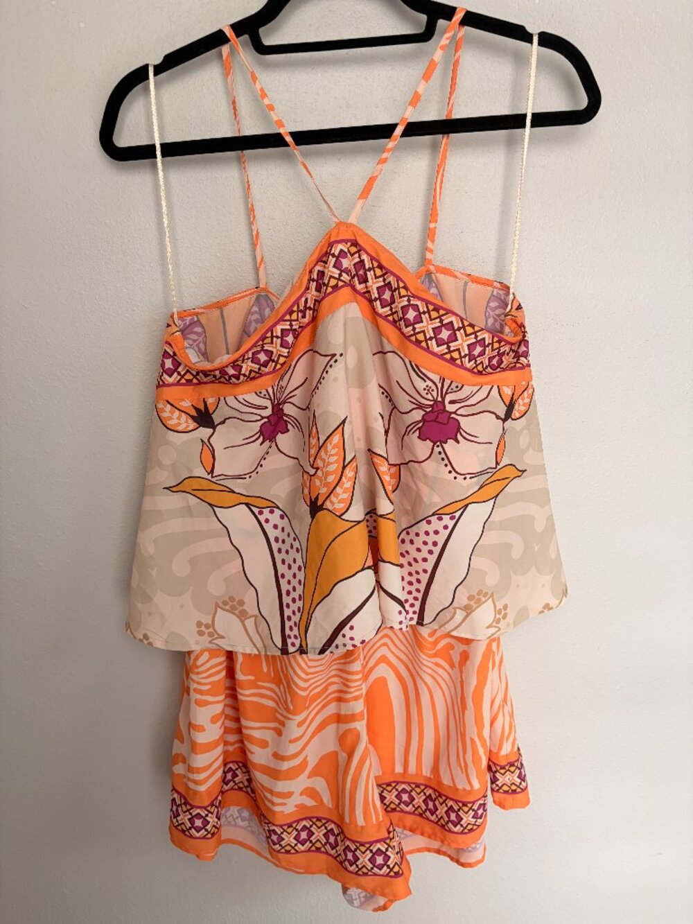 River Island Orange Pink Printed Romper Size M